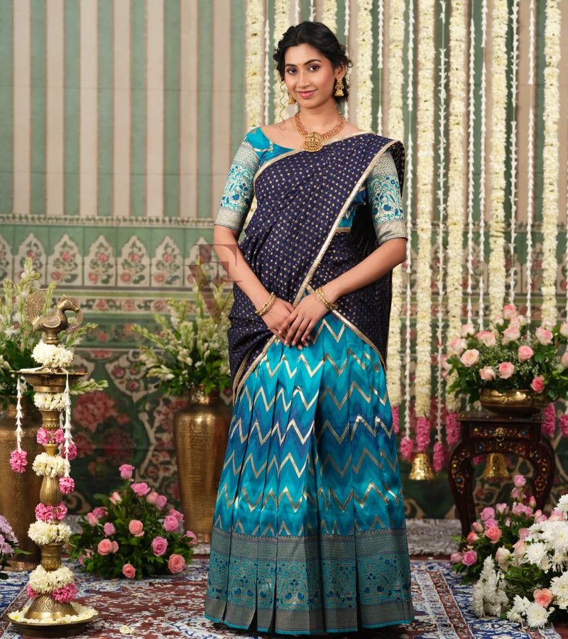 luxurious Rama green and blue Banarasi silk outfit