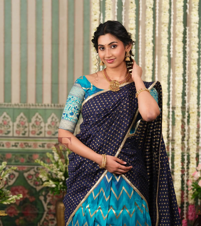 luxurious Rama green and blue Banarasi silk outfit