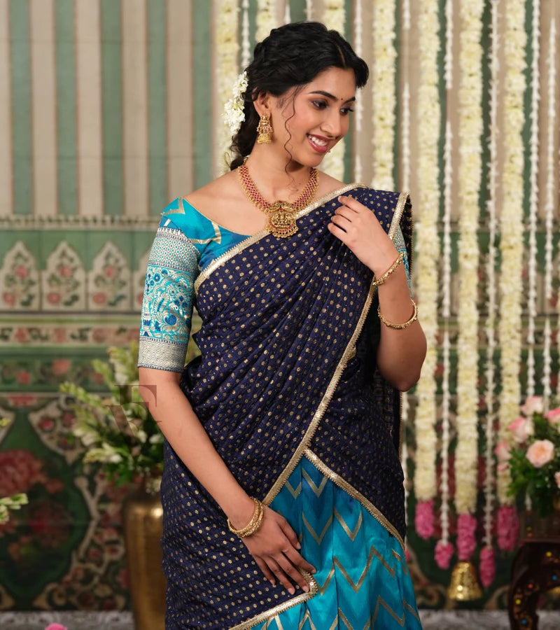 luxurious Rama green and blue Banarasi silk outfit