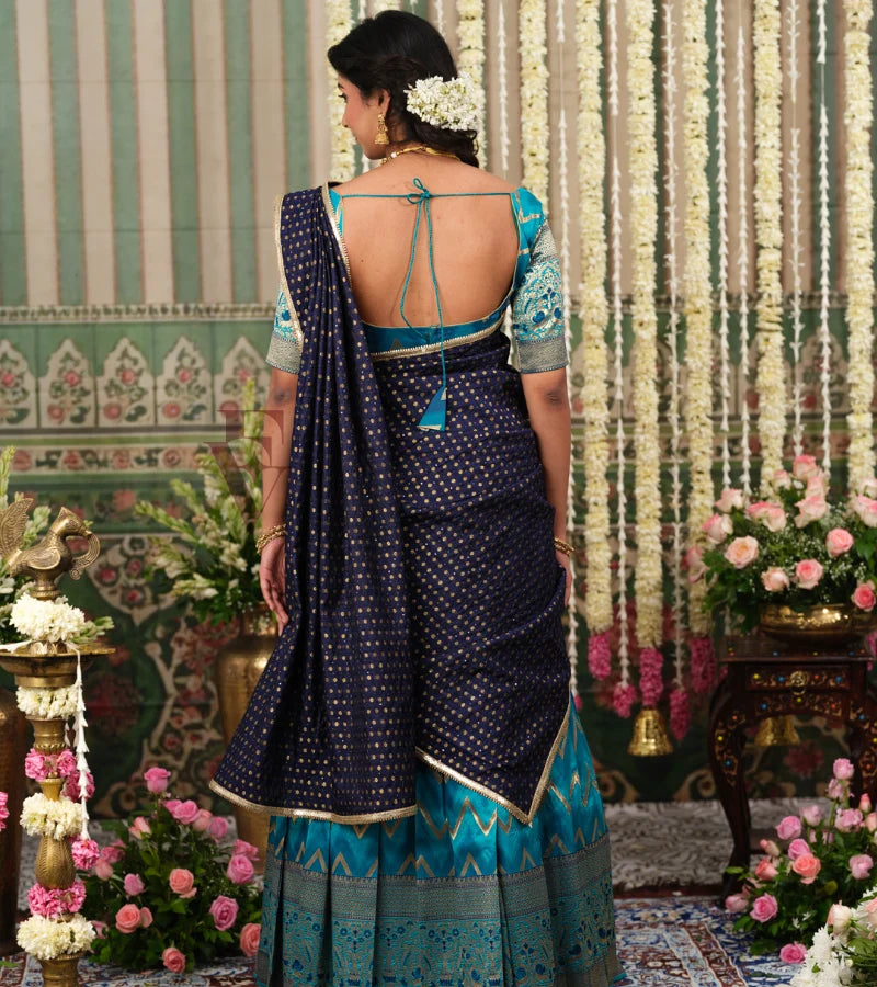 luxurious Rama green and blue Banarasi silk outfit