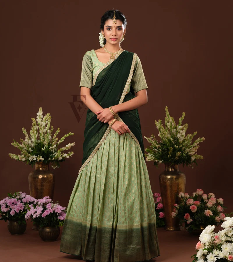 refreshing mint green and dark green Banarasi Georgette outfit