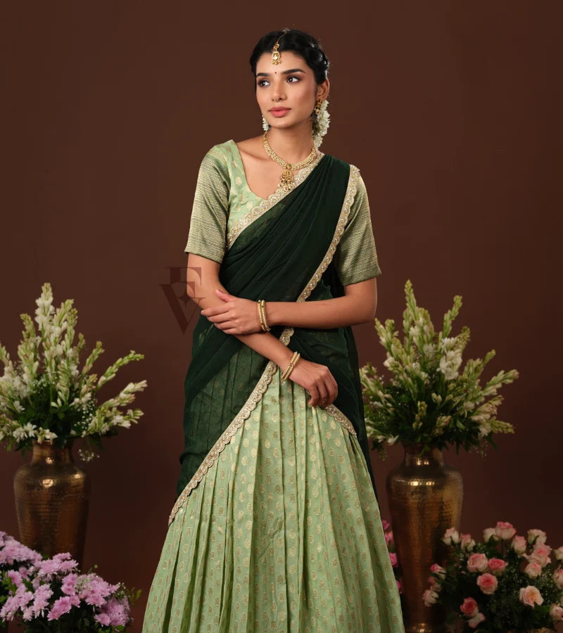 refreshing mint green and dark green Banarasi Georgette outfit