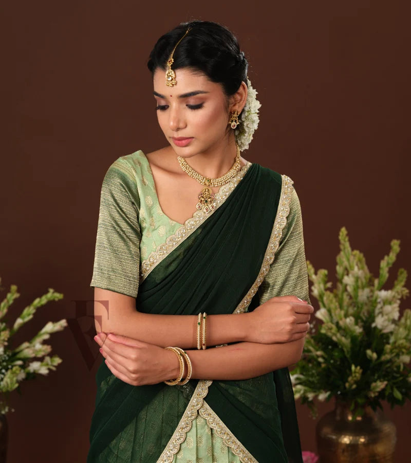 refreshing mint green and dark green Banarasi Georgette outfit