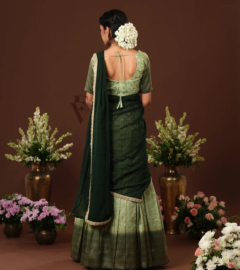 refreshing mint green and dark green Banarasi Georgette outfit