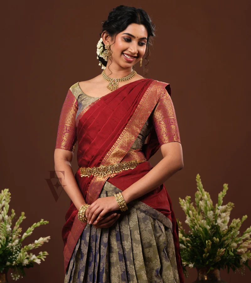 stunning bluish-green and maroon Kora Tissue silk