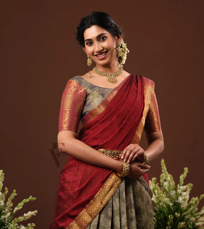 stunning bluish-green and maroon Kora Tissue silk