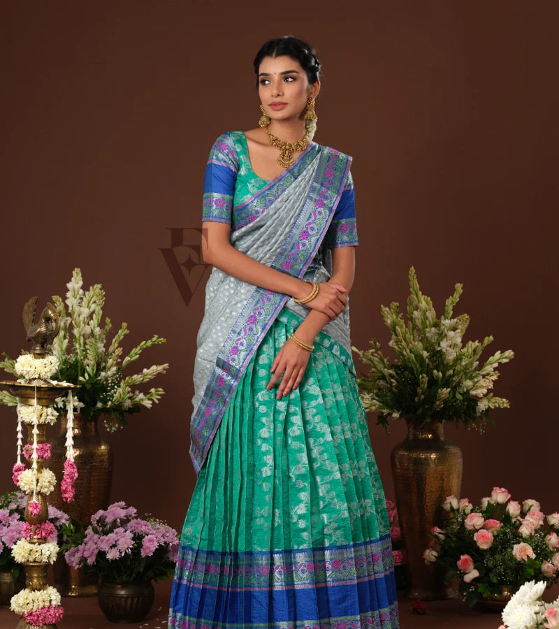 beautiful teal green and blue silk cotton