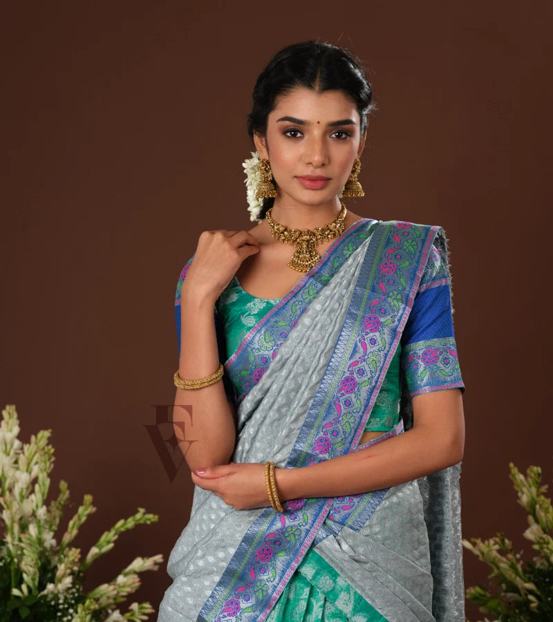 beautiful teal green and blue silk cotton