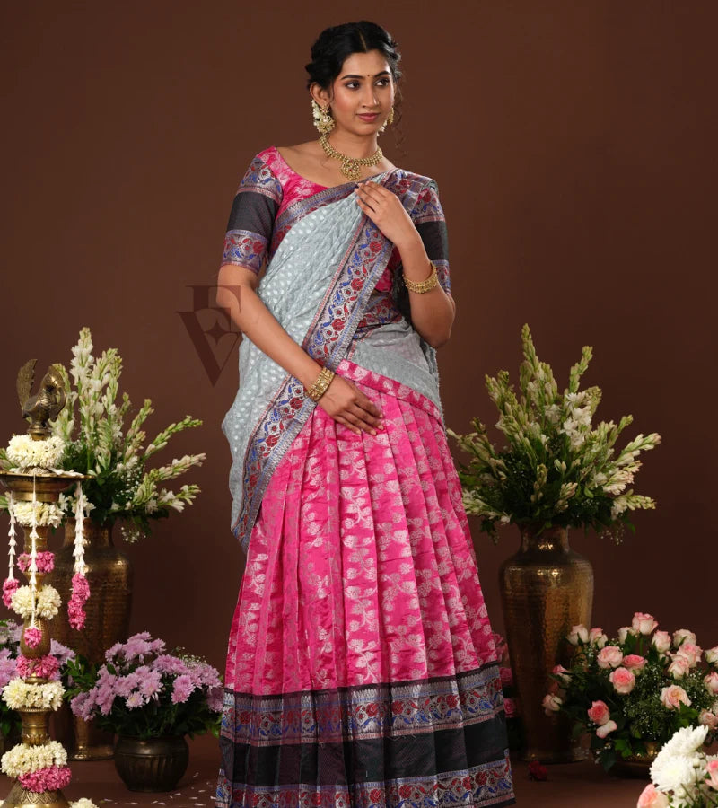 gorgeous pink and dark green silk cotton