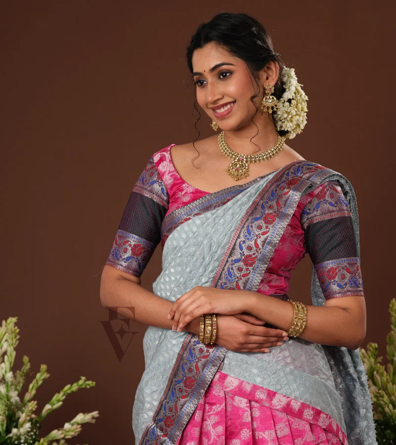 gorgeous pink and dark green silk cotton