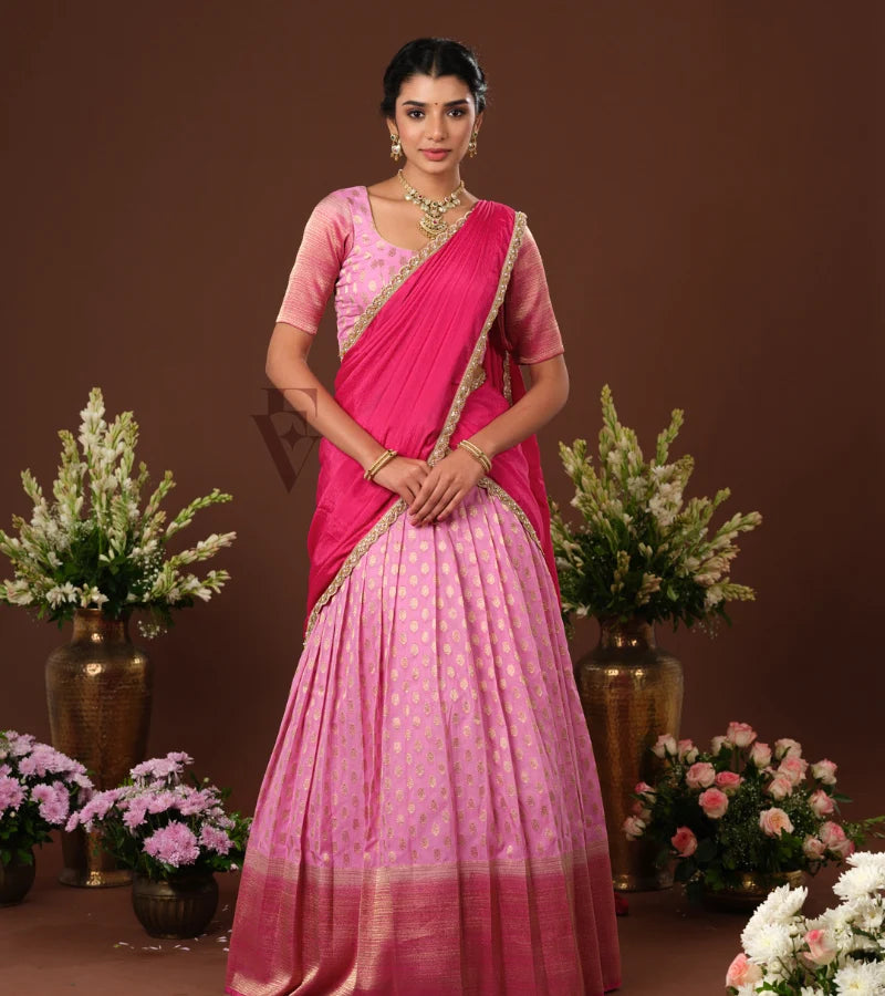 soft and elegant light pink and dark pink Banarasi Georgette outfit