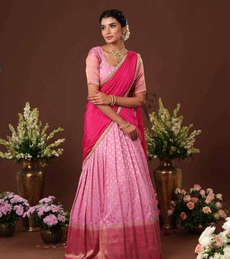 soft and elegant light pink and dark pink Banarasi Georgette outfit