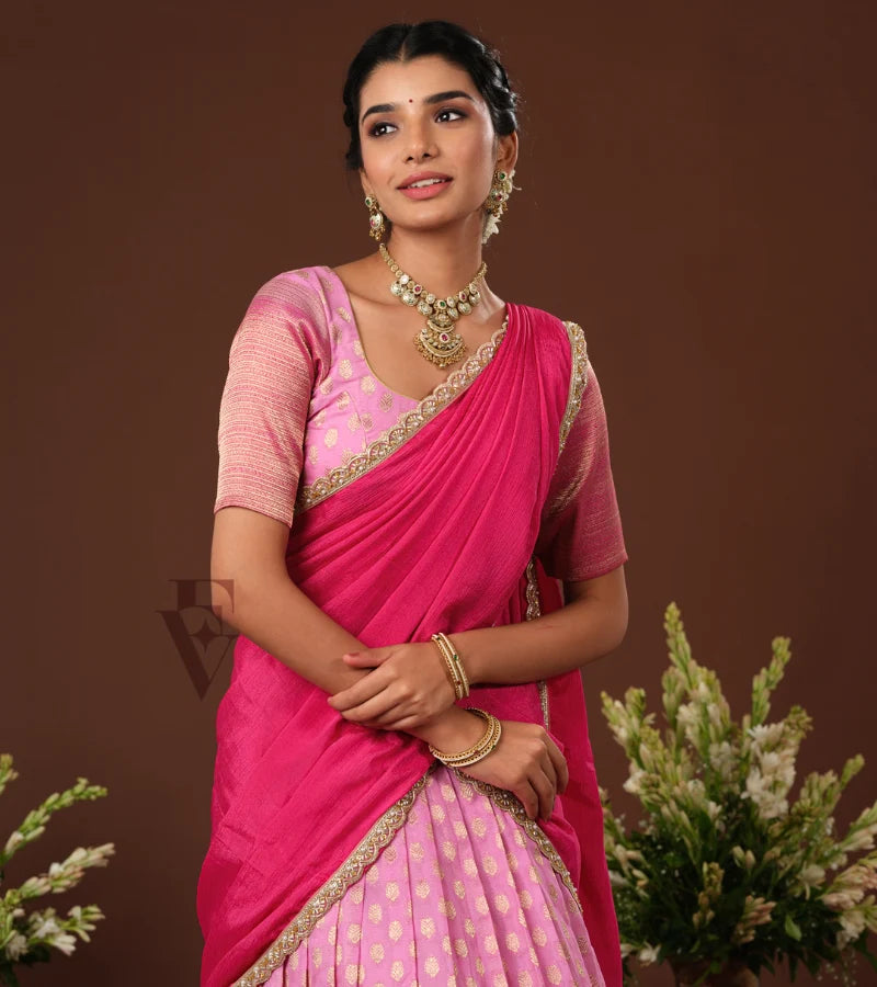 soft and elegant light pink and dark pink Banarasi Georgette outfit