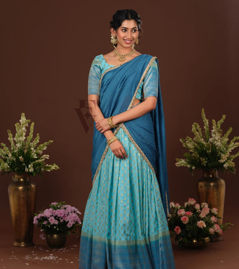 stunning sea blue and rama blue Banarasi Georgette