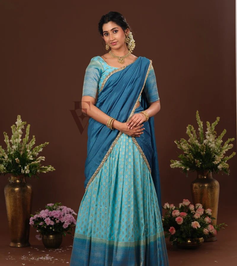 stunning sea blue and rama blue Banarasi Georgette