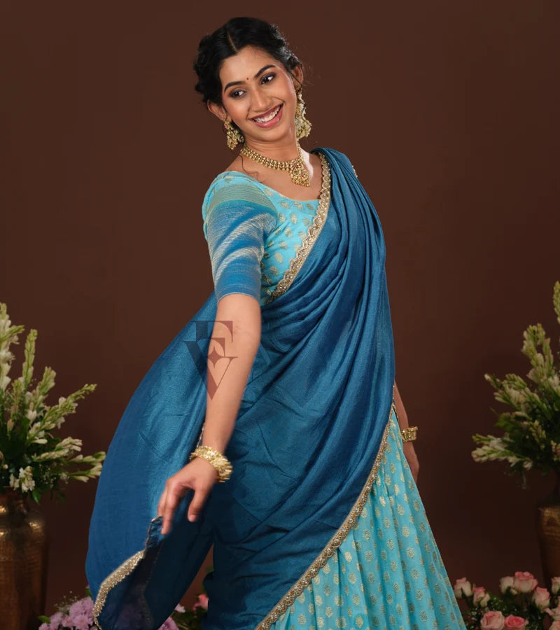 stunning sea blue and rama blue Banarasi Georgette