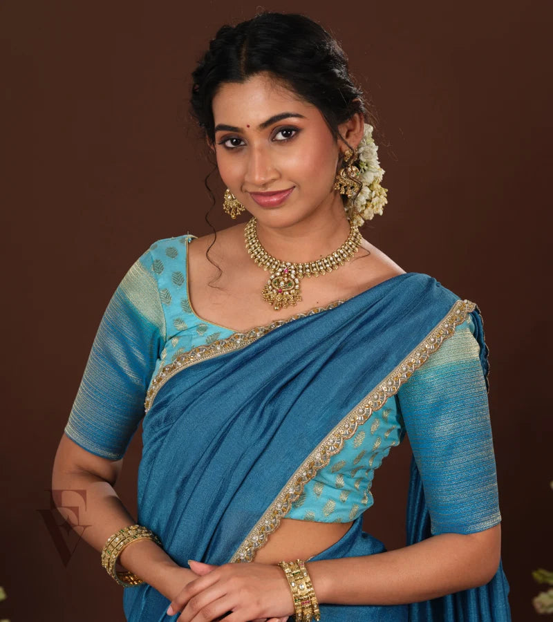 stunning sea blue and rama blue Banarasi Georgette