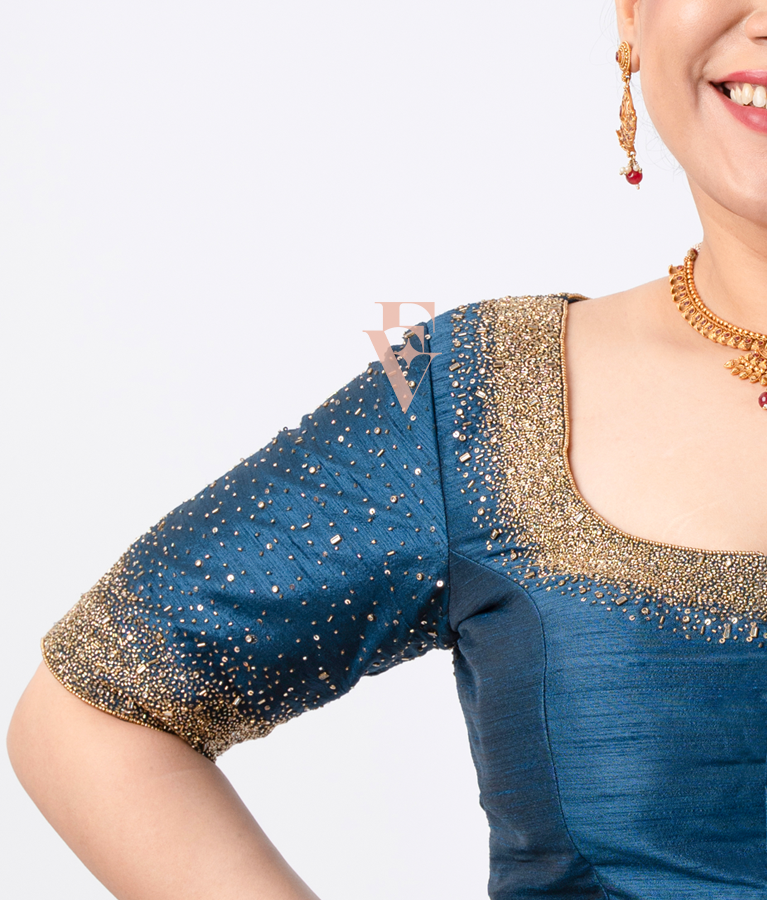 Dark Blue Raw Silk Blouse