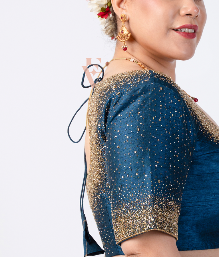 Dark Blue Raw Silk Blouse