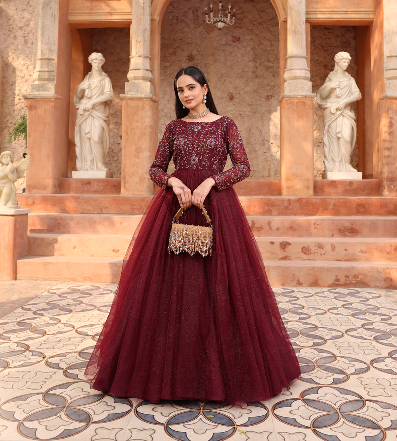 Wine-colored Flared Gown