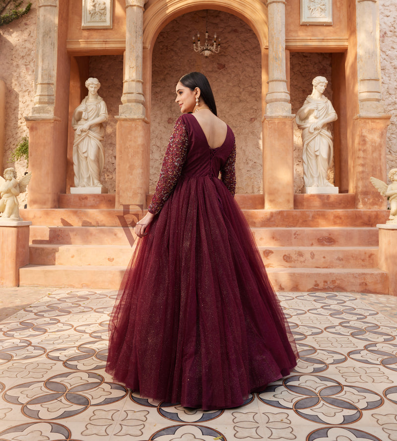 Wine-colored Flared Gown