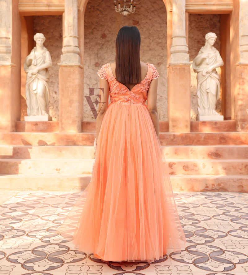 Coral Orange Flared Gown