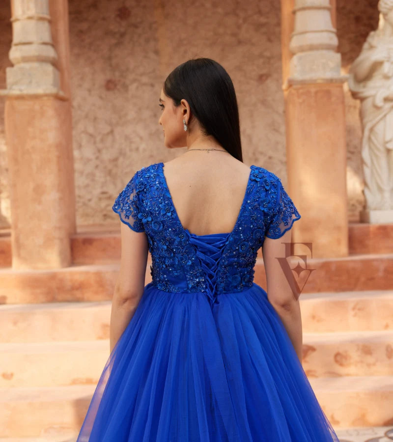 Gorgeous Blue Flared Gown Evarrah - Crafting Textiles, Creating Style Gorgeous Blue Flared Gown Evarrah - Crafting Textiles, Creating Style