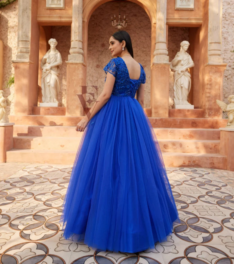 Gorgeous Blue Flared Gown Evarrah - Crafting Textiles, Creating Style Gorgeous Blue Flared Gown Evarrah - Crafting Textiles, Creating Style