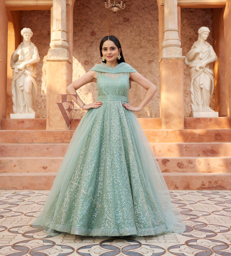 Seagreen Flared Gown