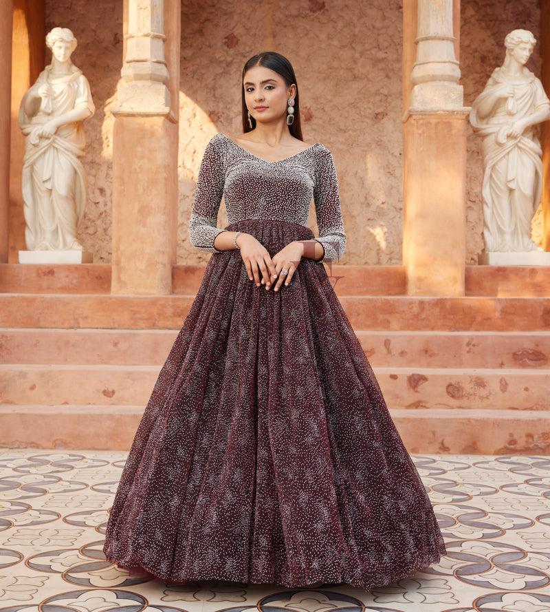 Maroon Flared Gown