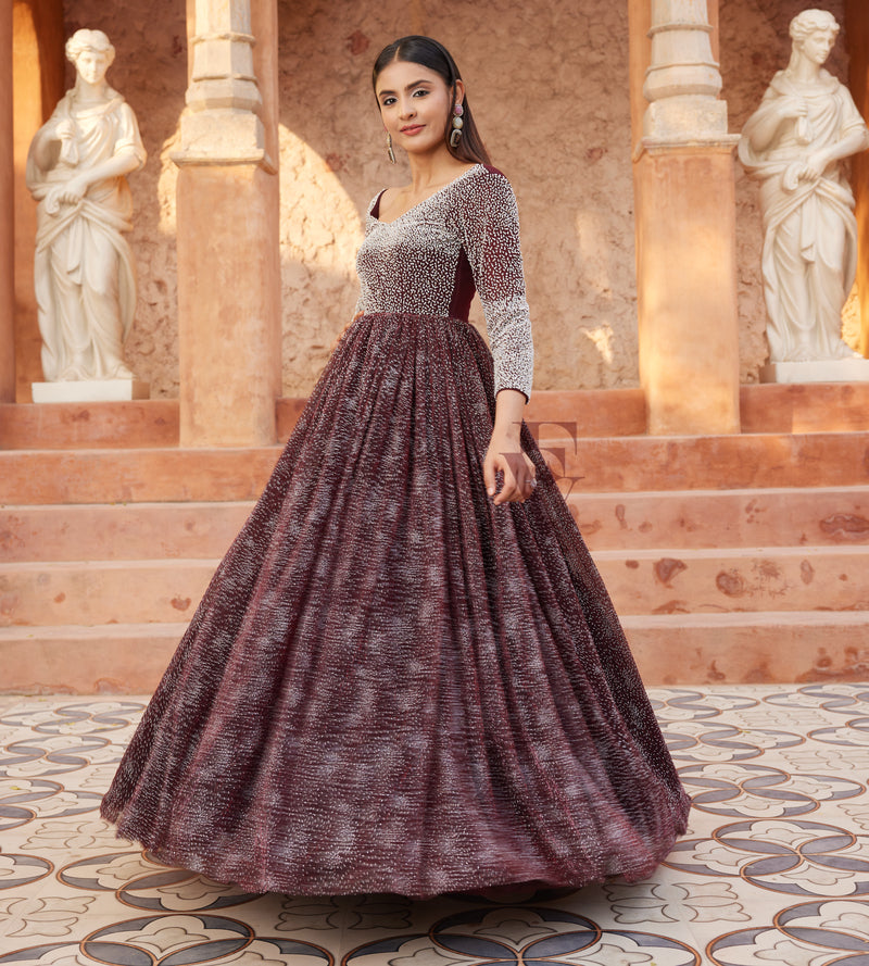 Maroon Flared Gown