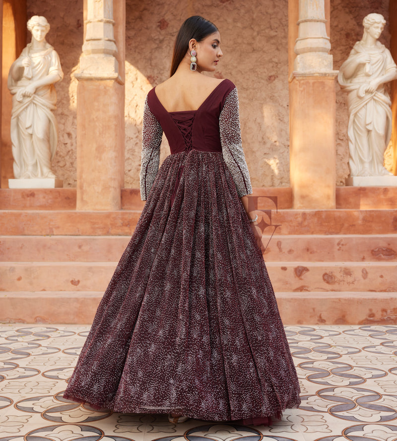 Maroon Flared Gown