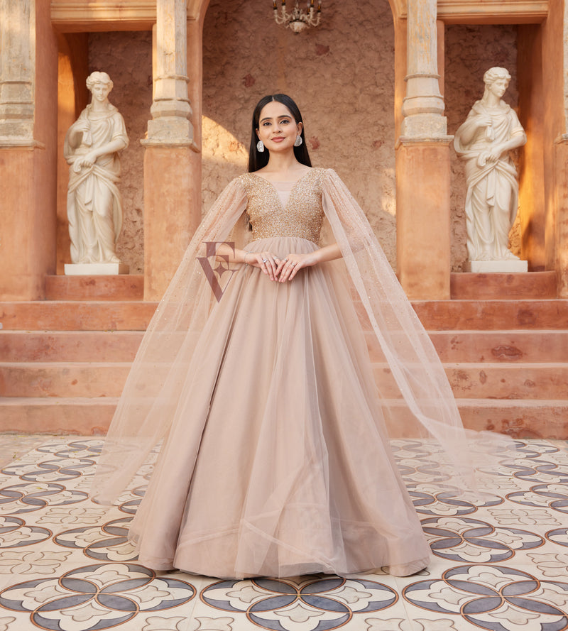 Nude Beige Flared Gown