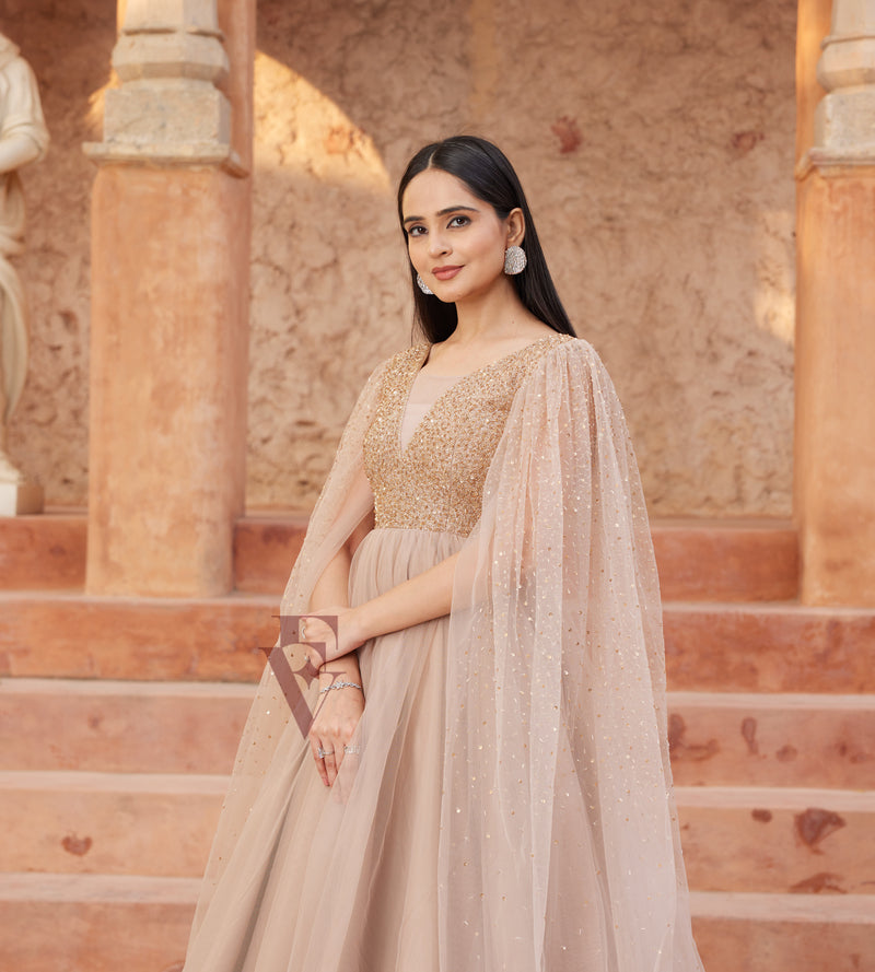Nude Beige Flared Gown