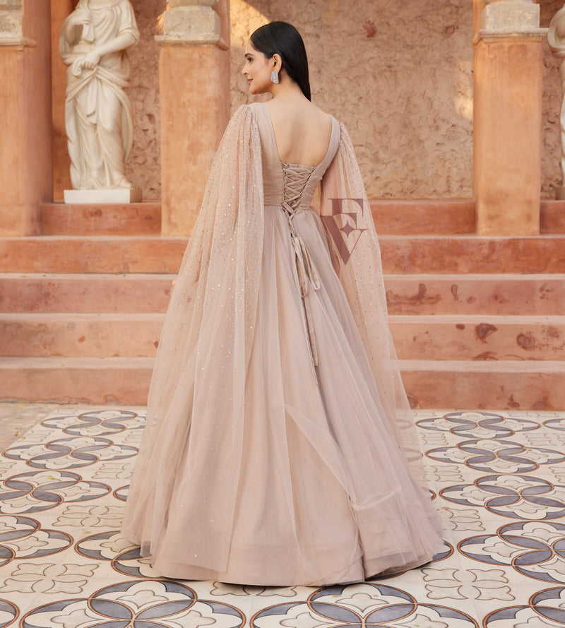Nude Beige Flared Gown