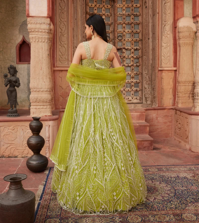 slim fit dress slacks Beautiful Lemon Green Colored Anarkali Set main image 0