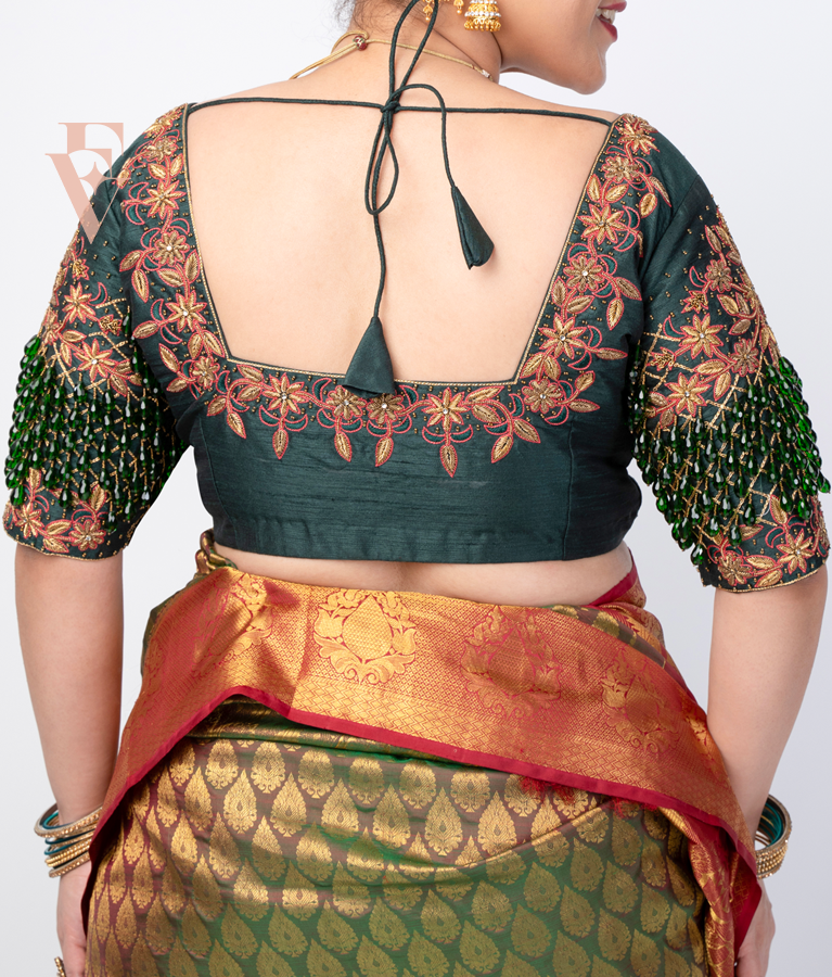 Dark Green Raw Silk Blouse