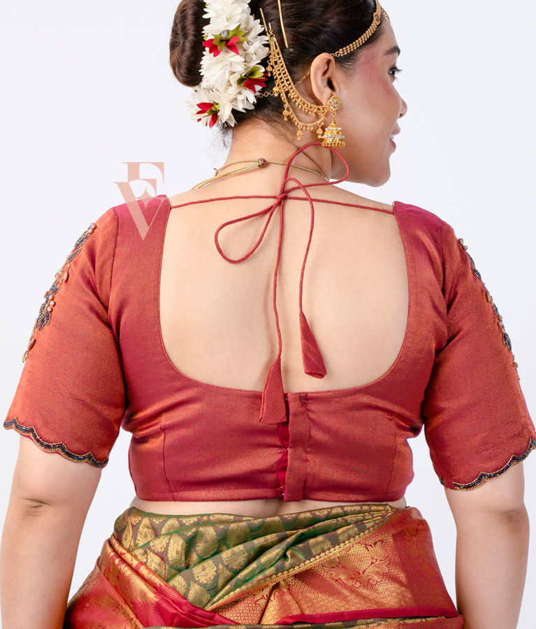 magenta tissue silk blouse designed in a princess-cut style