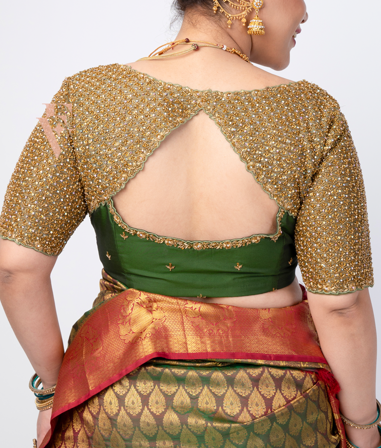 Green Silk Cotton and Tissue Blend Blouse