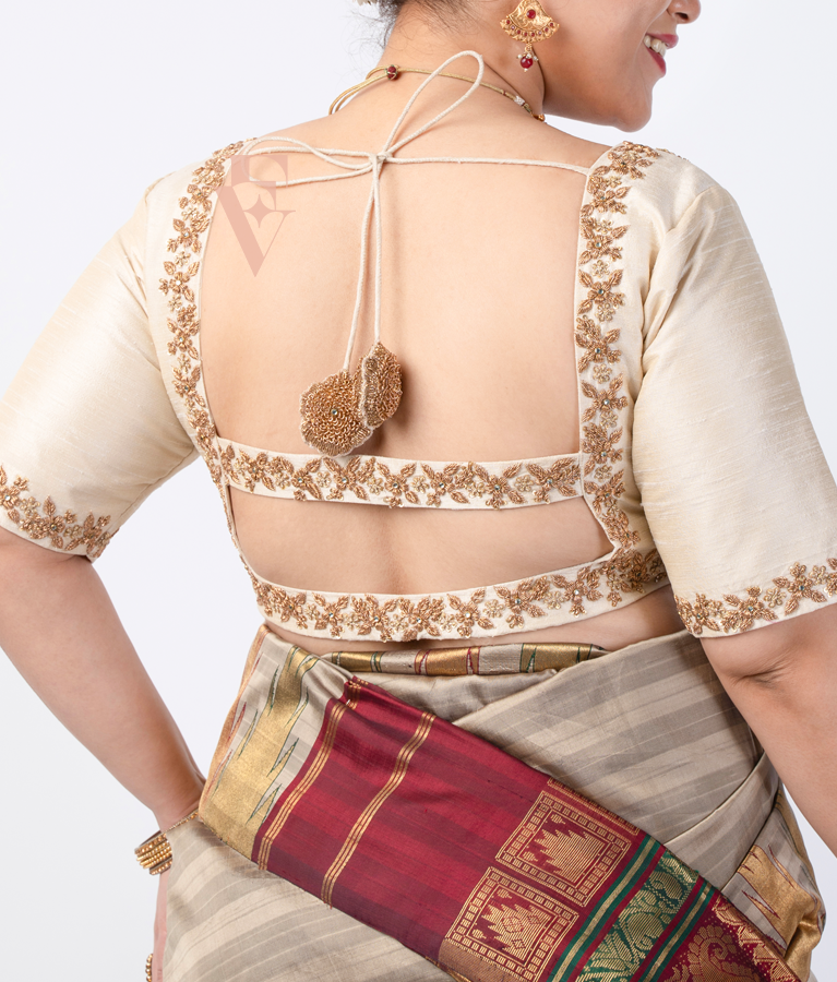 Cream Raw Silk Blouse