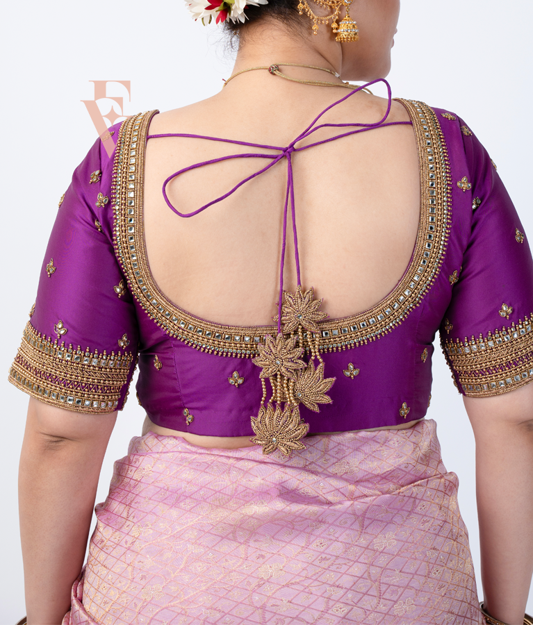 A purple silk cotton blouse designed