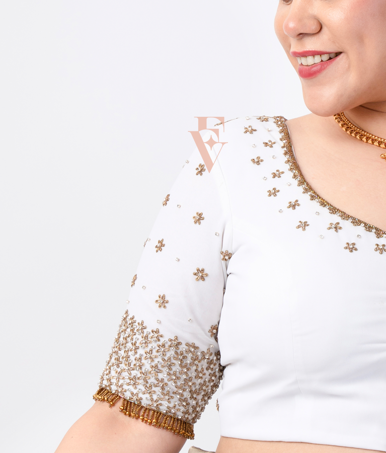 A half white georgette with net blouse