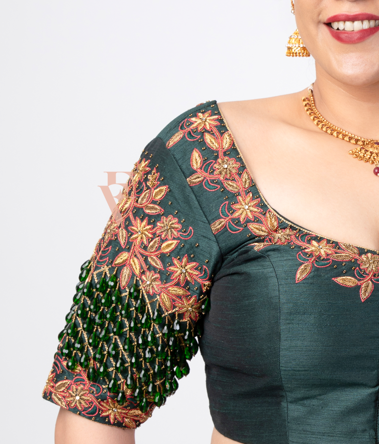 Dark Green Raw Silk Blouse