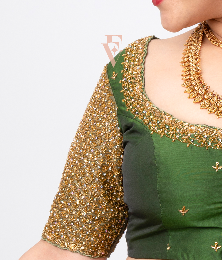 Green Silk Cotton and Tissue Blend Blouse