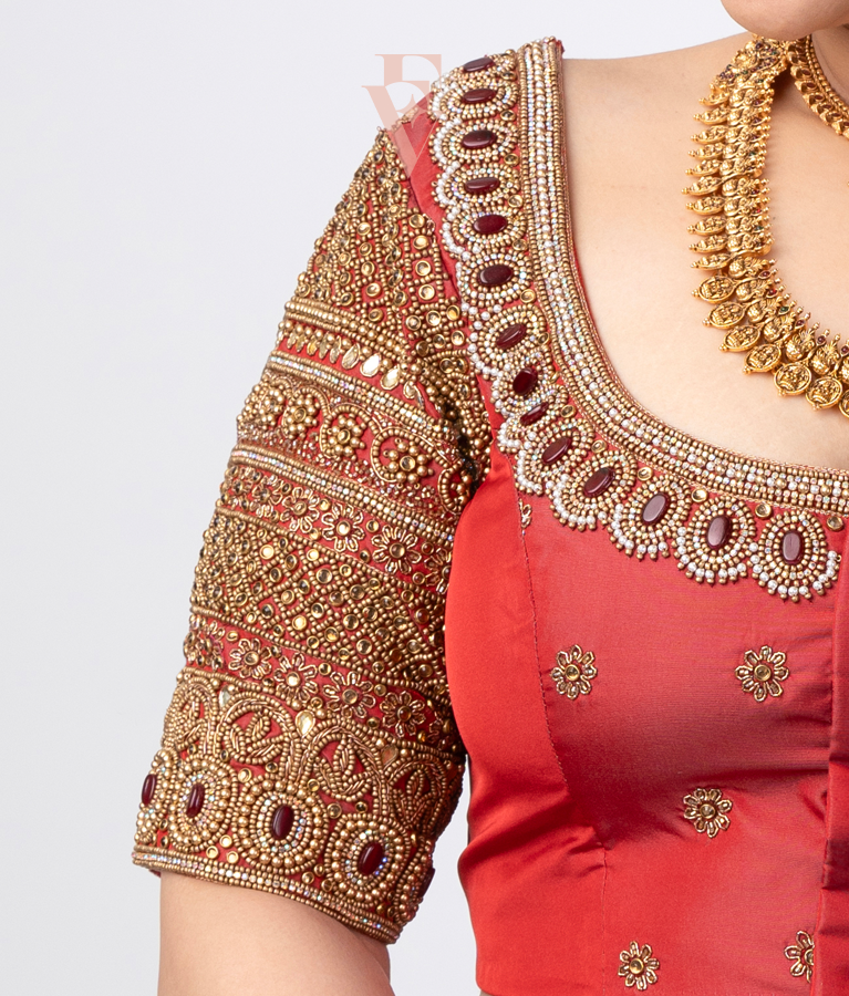 Deep Brick Red Silk Cotton Blouse