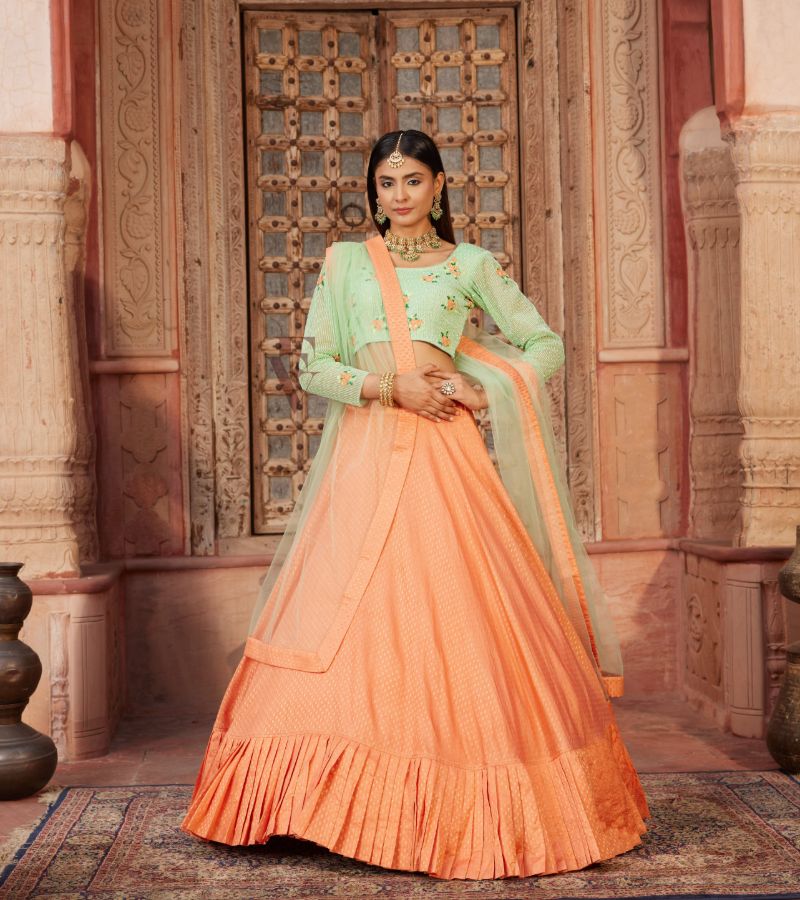 Peachy-orange Lehenga