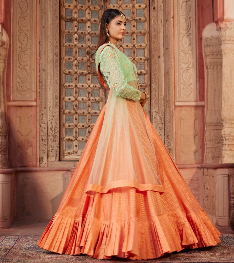 Peachy-orange Lehenga