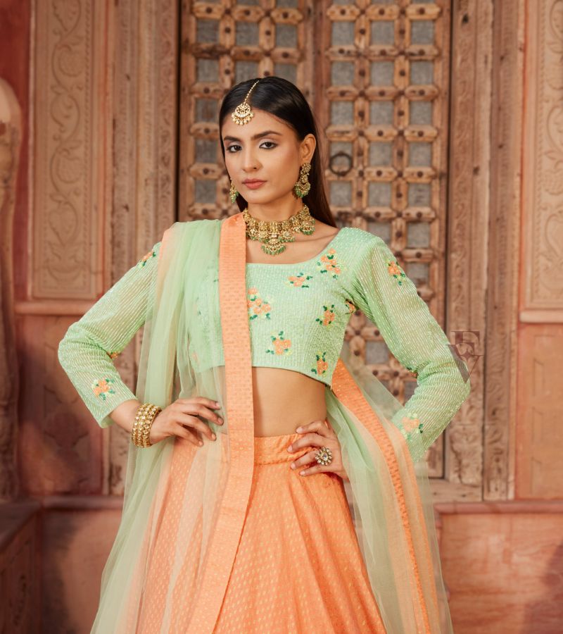Peachy-orange Lehenga