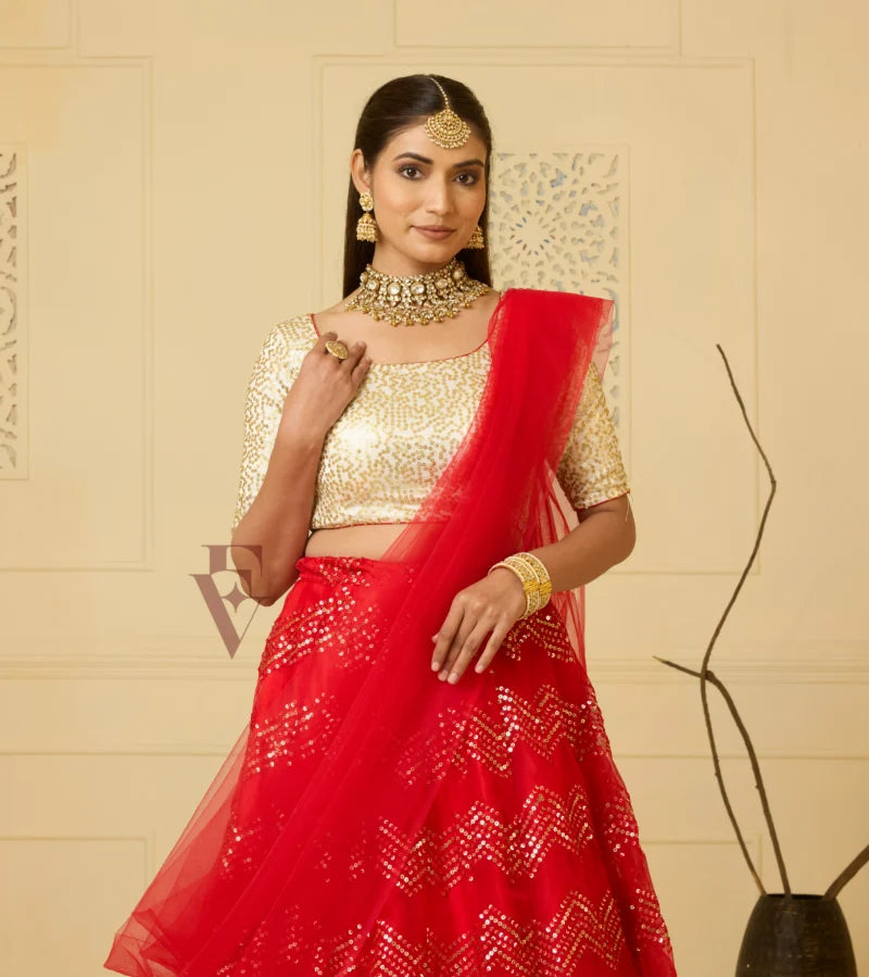 An exquisite red lehenga