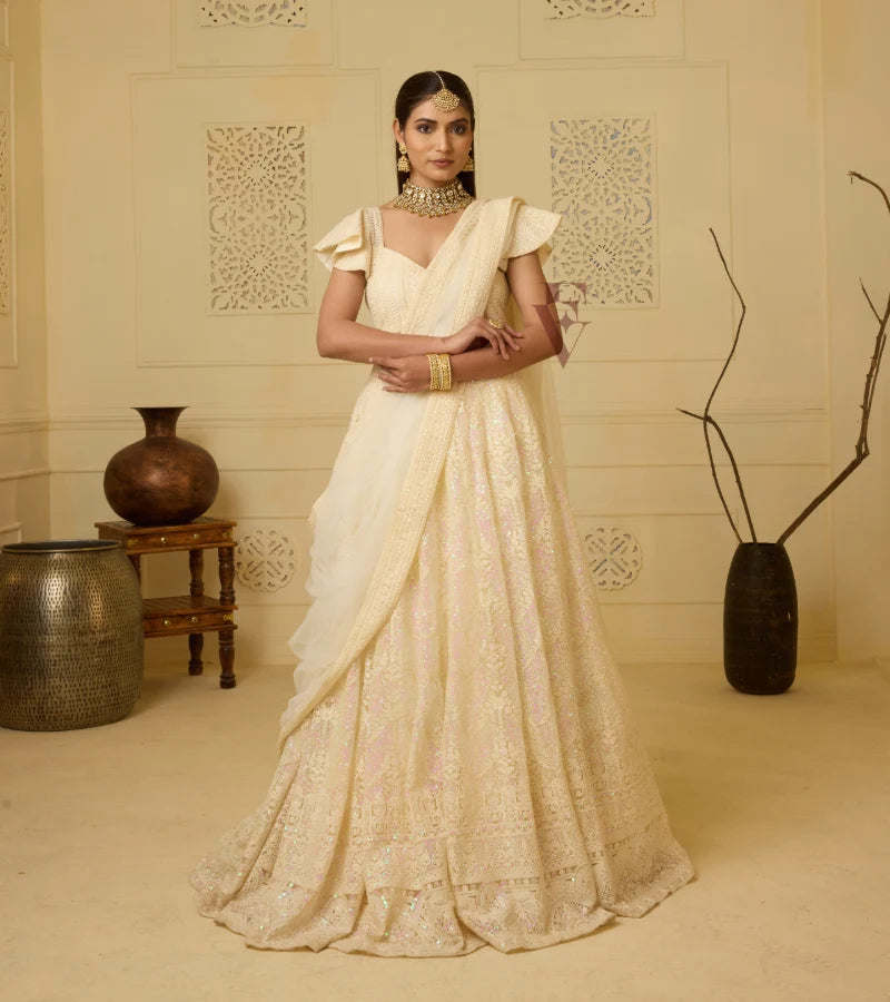 Cream net lehenga